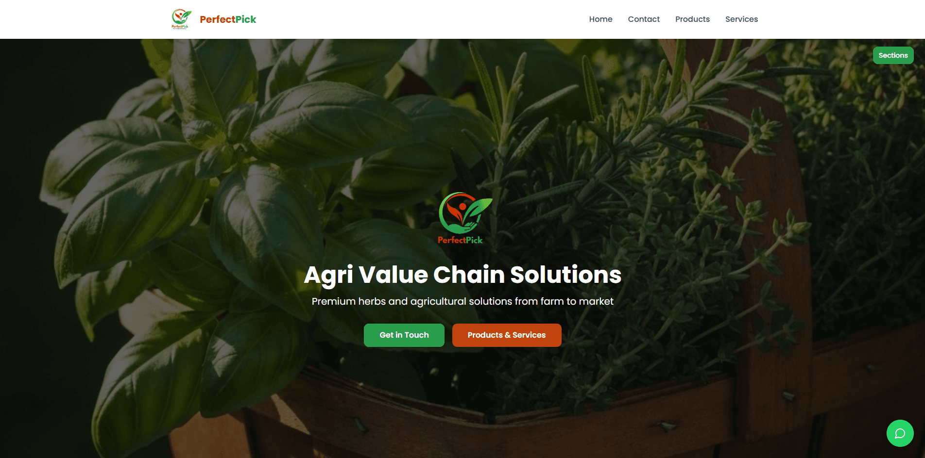 PerfectPick agricultural business website homepage